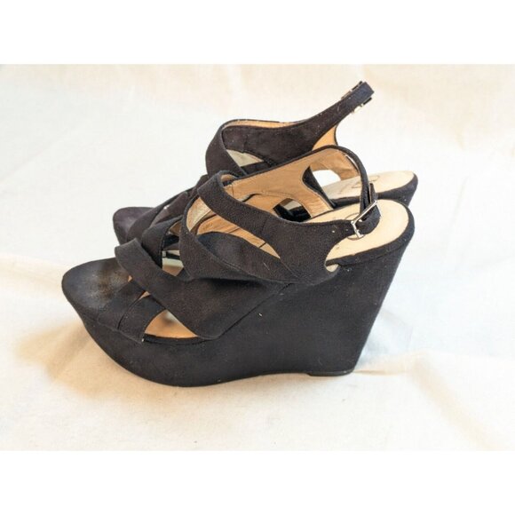 Kelsi Dagger Black Wedge Strap‎ Sandal Womens Size 8 - Picture 5 of 15